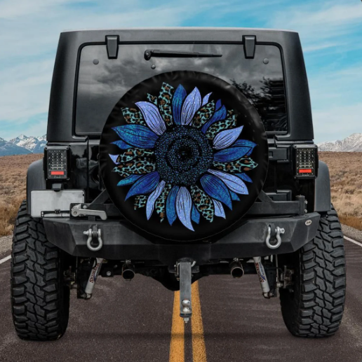 blue cheetah sunflower jeep tire cover