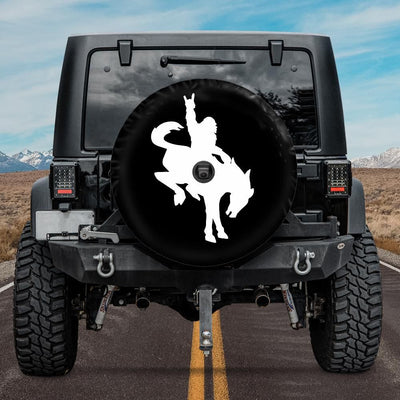 Spare tire cover with Bigfoot riding Bronco horse