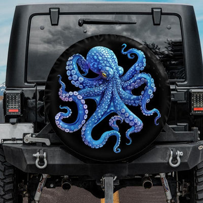 unique jeep spare tire cover with blue octopus design