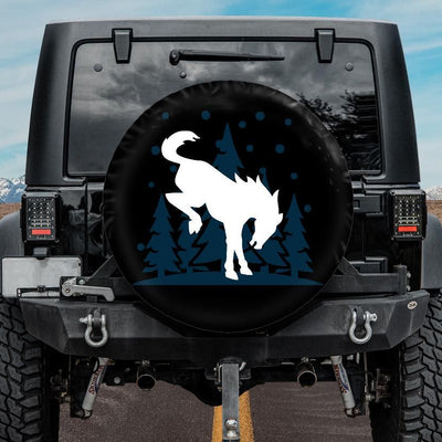 Bronco winter spare tire cover with Bronco horse and pine trees