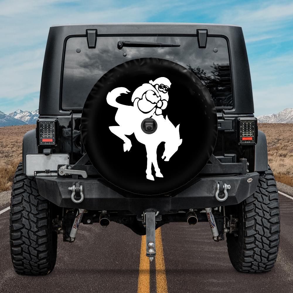 Funny Christmas Bronco Tire Cover with backup camera hole. Santa riding Bronco.