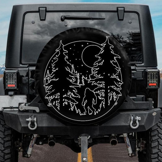 bigfoot in the woods silhouette tire cover for jeeps, broncos, rvs