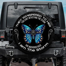 Load image into Gallery viewer, blue butterfly jeep tire cover with backup camera hole
