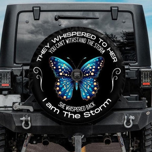 blue butterfly jeep tire cover with backup camera hole