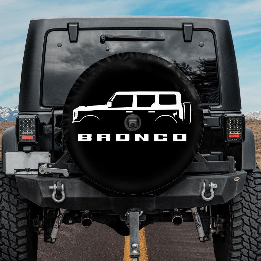 bronco silhouette spare tire cover with backup camera hole for ford bronco