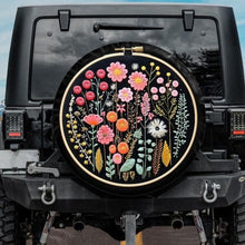 Load image into Gallery viewer, floral tire cover, jeep tire cover, jeep girl, jeep accessories, jeep spare tire cover, floral tire cover, embroidery tire cover
