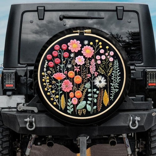 floral tire cover, jeep tire cover, jeep girl, jeep accessories, jeep spare tire cover, floral tire cover, embroidery tire cover