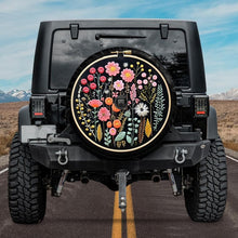 Load image into Gallery viewer, floral tire cover, jeep tire cover with backup camera hole, jeep girl, jeep accessories, jeep spare tire cover, floral tire cover, embroidery tire cover
