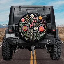 Load image into Gallery viewer, jeep tire cover with backup camera hole, botanical tire cover, unique spare tire cover with floral design, faux embroidery tire cover
