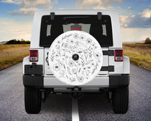 Load image into Gallery viewer, White Tire Cover with Floral Design
