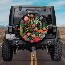 Load image into Gallery viewer, jeep tire cover, embroidery tire cover, succulent tire cover, botanical tire cover with backup camera hole
