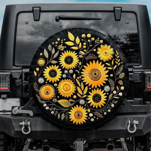 jeep tire cover, sunflower tire cover, embroidery tire cover, boho tire cover