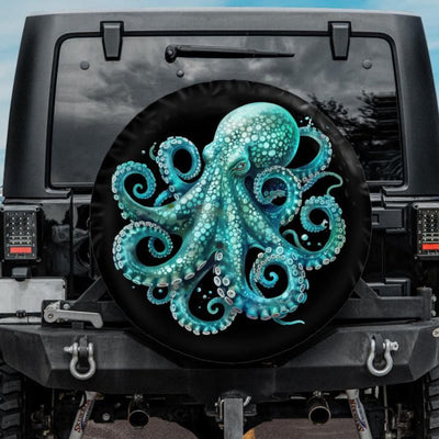 jeep spare tire cover with teal octopus design