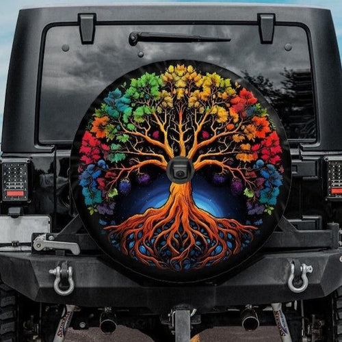 tree of life jeep tire cover with backup camera hole