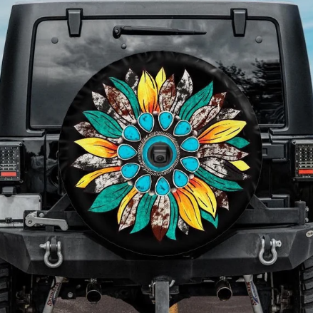Turquoise Sunflower Spare Tire Cover