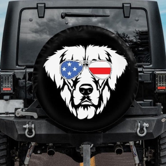 jeep tire cover with golden retriever