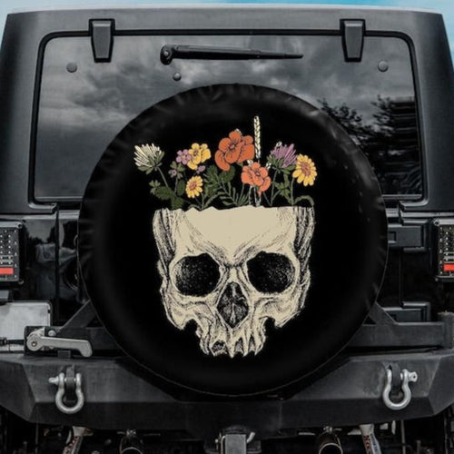 floral skull jeep tire cover, boho jeep tire cover, skull spare tire cover