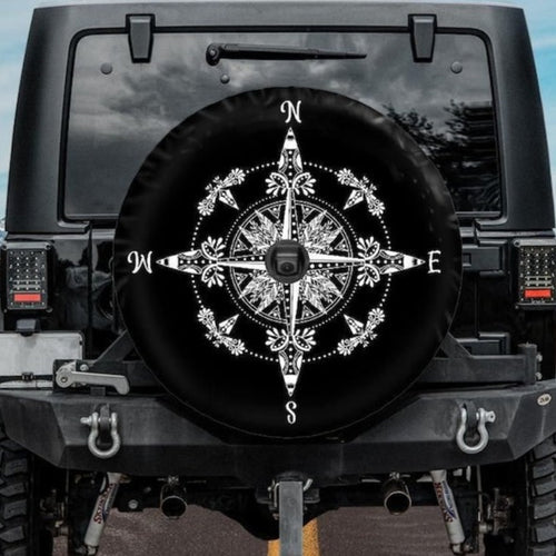 boho compass jeep tire cover with  backup camera hole