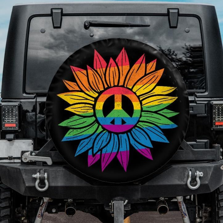 Rainbow Sunflower Tire Cover