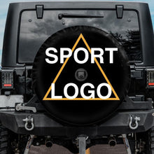 Load image into Gallery viewer, custom sport logo jeep tire cover, custom jeep tire cover with backup camera hole
