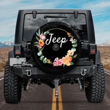 Load image into Gallery viewer, girly jeep tire cover with backup camera hole, floral jeep spare tire cover
