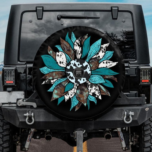 TURQUOISE sunflower jeep tire cover