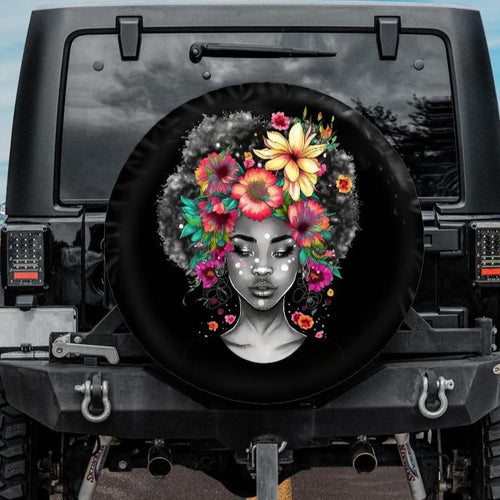 black gilr jeep tire cover, black woman spare tire cover, melanin girl jeep tire cover, girly jeep tire cover