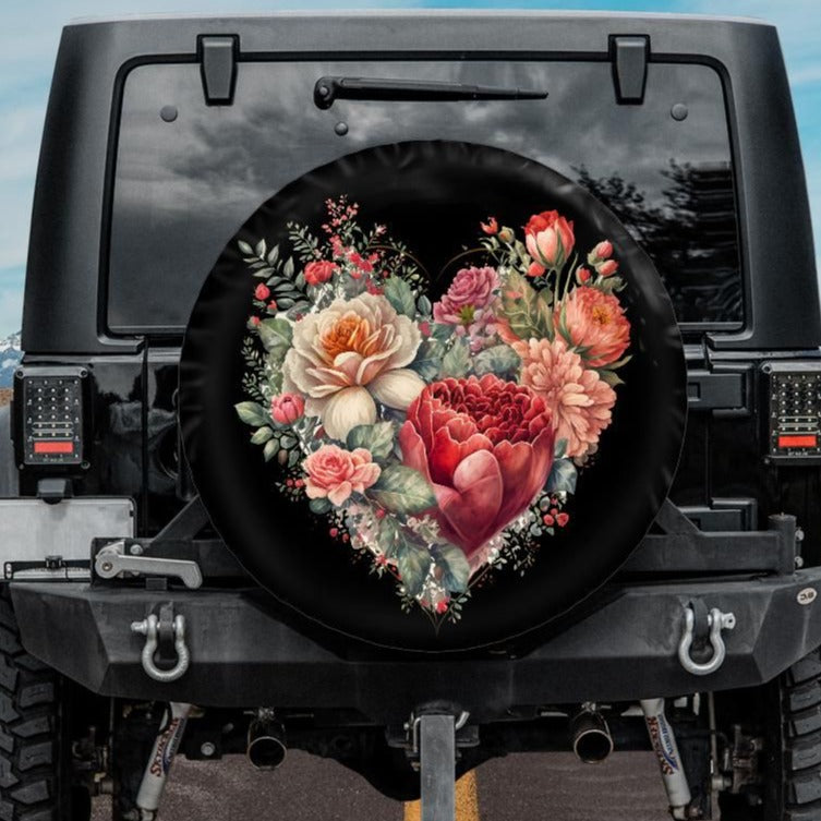 floral heart jeep tire cover, girly spare tire cover for jeep, jeep accessories for women