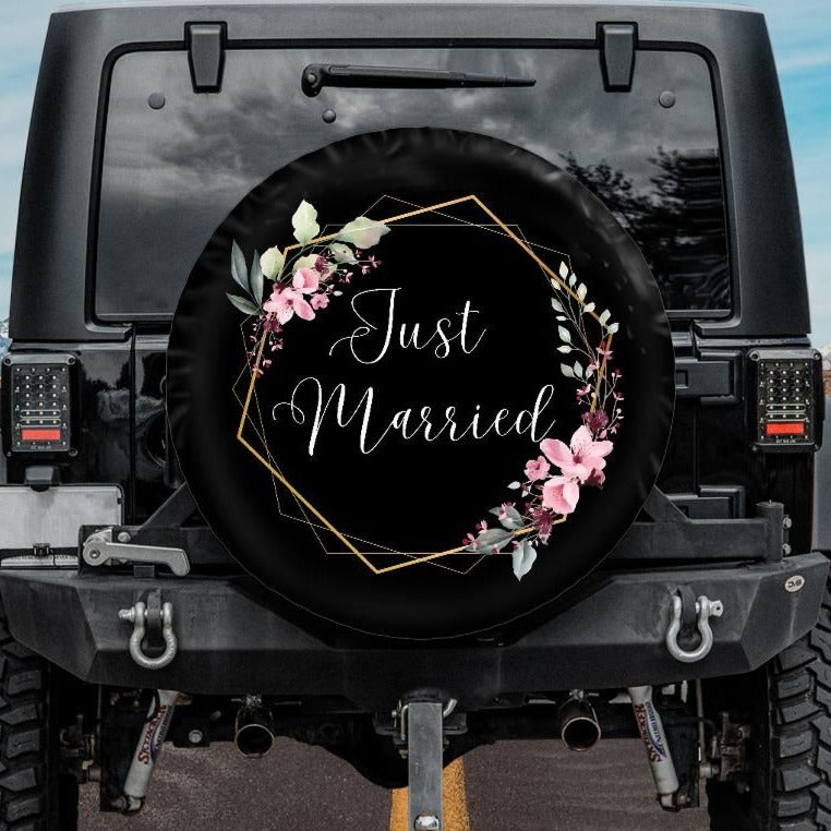 Just Married Spare Tire Cover, Wedding Spare Tire Cover
