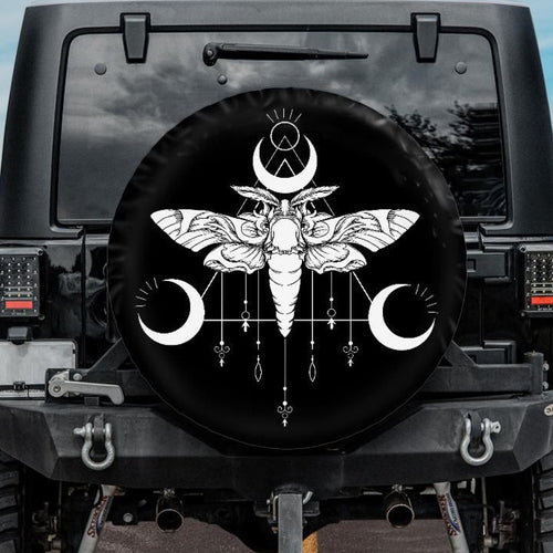 boho jeep tire cover, celestial moth jeep tire cover with backup camera hole